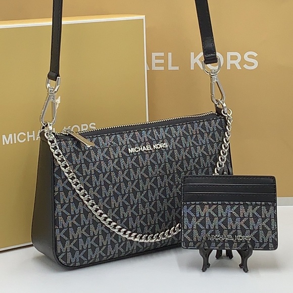 MICHAEL KORS GIFTABLE SHOULDER BAG & CARD HOLDER BOXED SET BLACK SIGNAT GLITTER - Picture 14 of 16